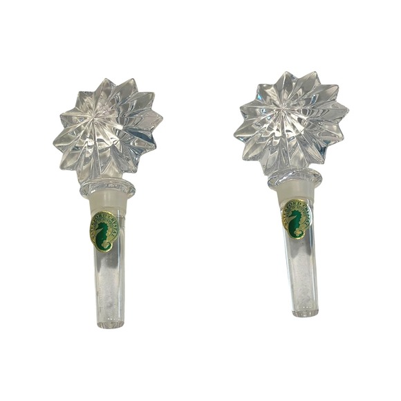 Waterford Crystal Decanter Stoppers Pair Starburst Cut Finial Signed w/ Labels - Picture 3 of 5